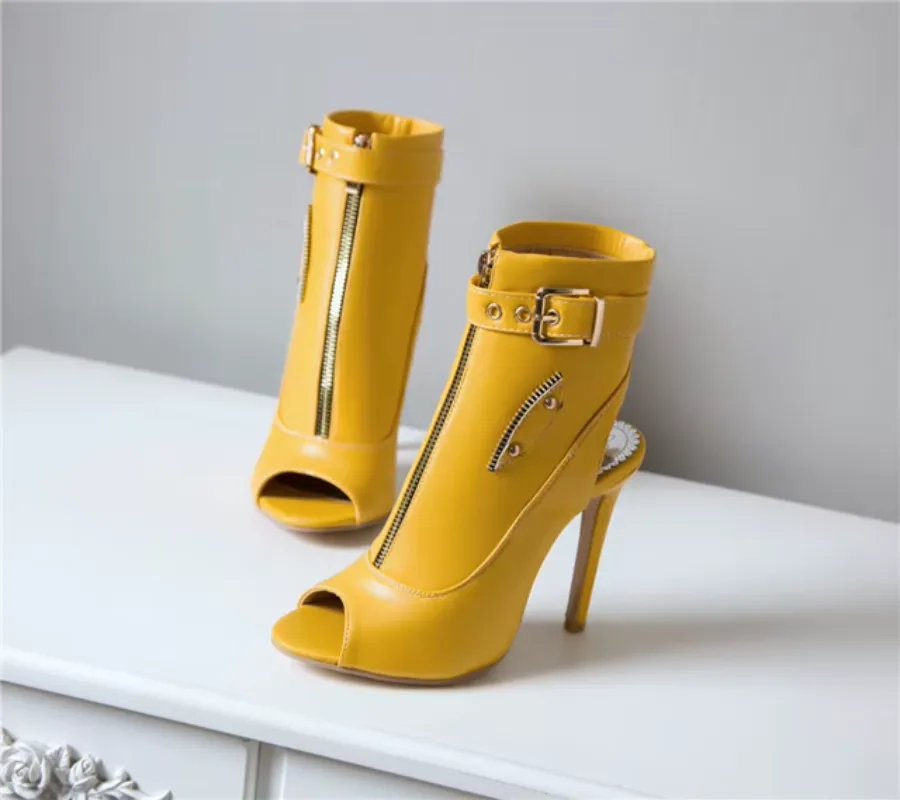 Ankle Boots Buckle Strap Peep Toe Hollow Out Thin High Heels