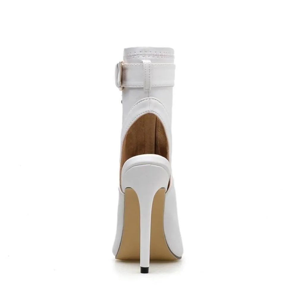 Ankle Boots Buckle Strap Peep Toe Hollow Out Thin High Heels