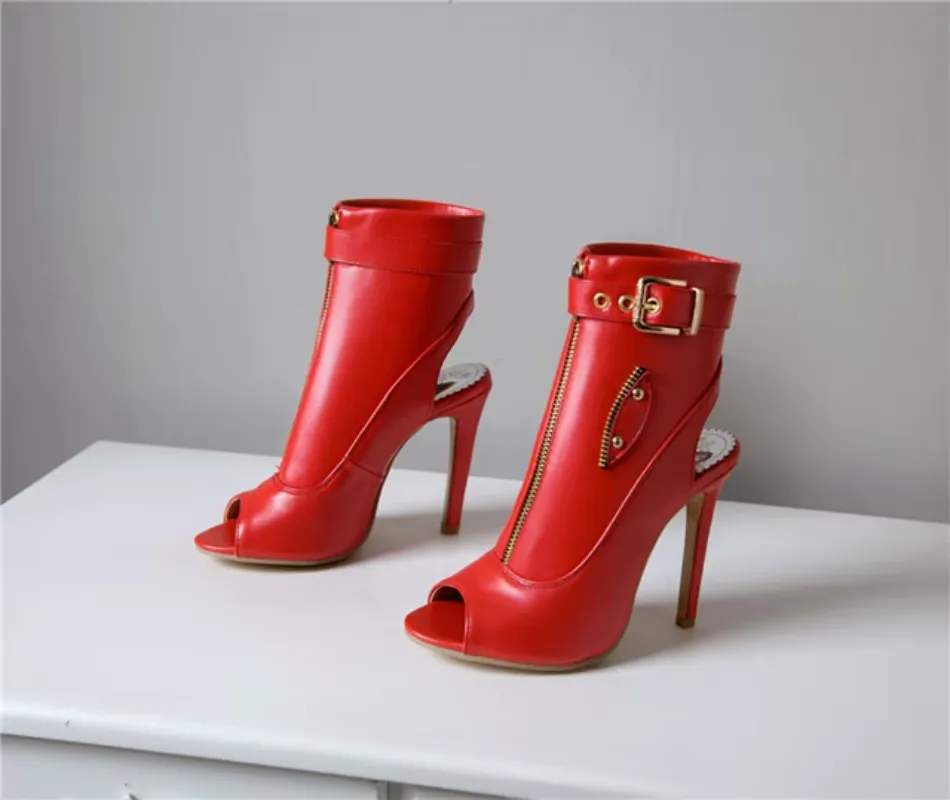 Ankle Boots Buckle Strap Peep Toe Hollow Out Thin High Heels