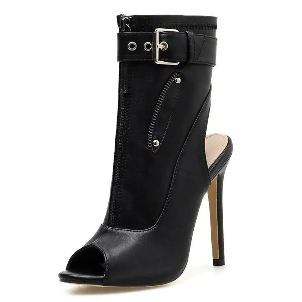 Ankle Boots Buckle Strap Peep Toe Hollow Out Thin High Heels