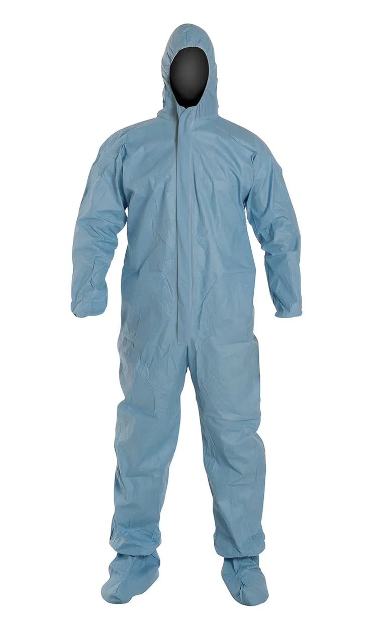 Coveralls - DuPont ProShield® 6 SFR Standard Fit Hood, Stormflap, Elastic Wrists, Attached Socks, Serged Seams, Blue (Case of 25) TM122S