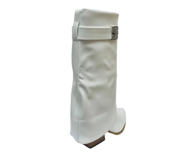Faux Leather Fold Over Mid Calf Boots
