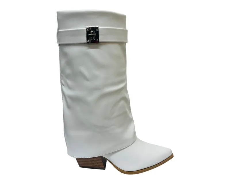 Faux Leather Fold Over Mid Calf Boots