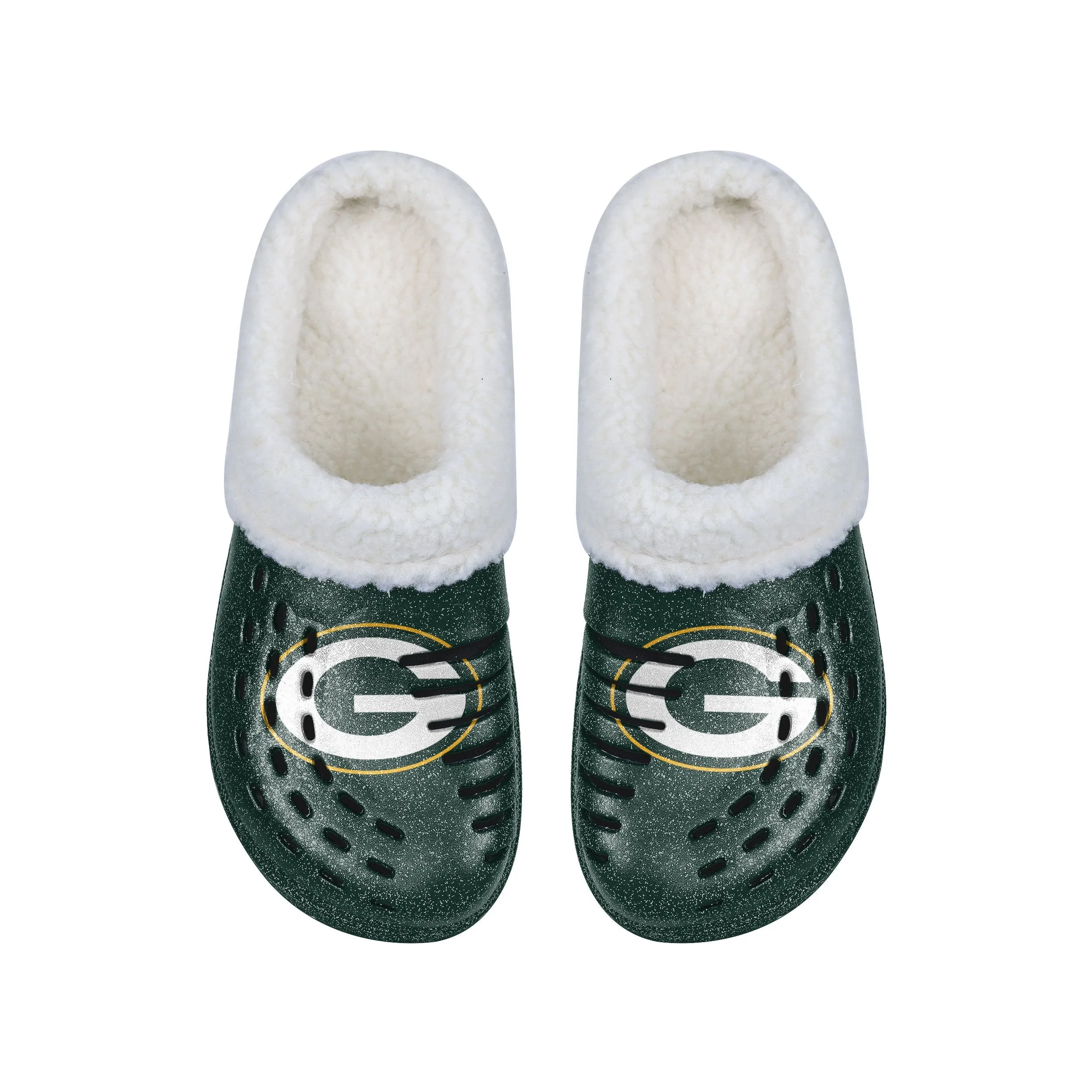 Green Bay Packers NFL Womens Sherpa Lined Glitter Clog