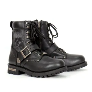 Hot Leathers Grave Rub Skull Tall Logger Motorcycle Boot