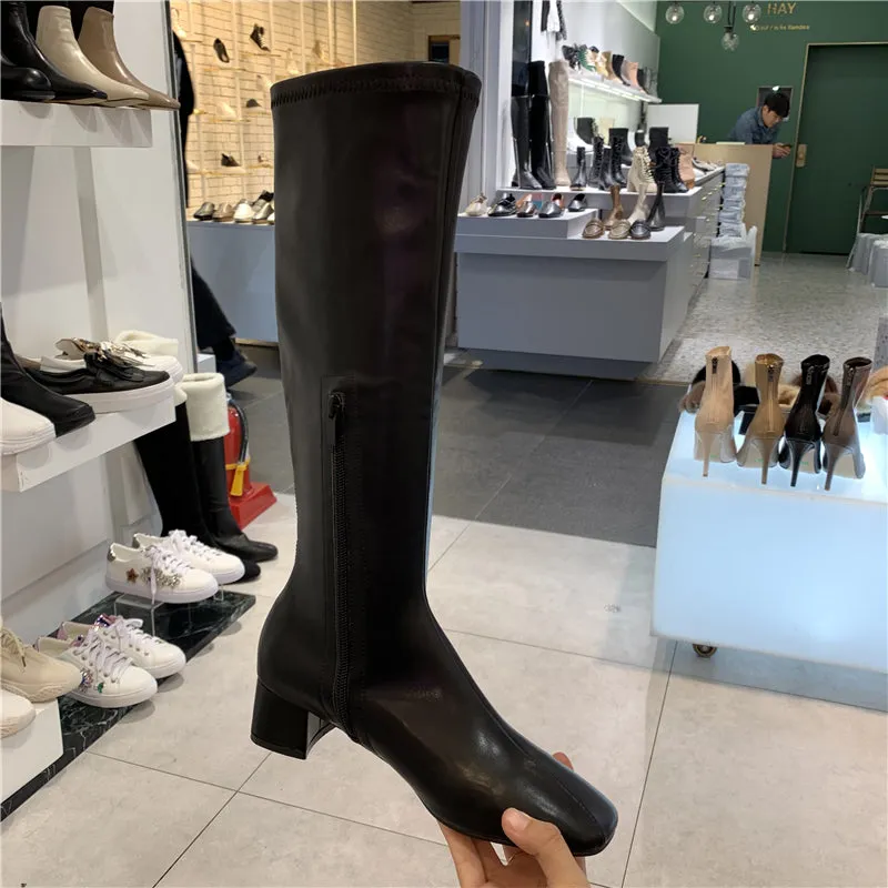 LUXE SEVEN DESIGN SOFT LEATHER KNEE HIGH BOOTS