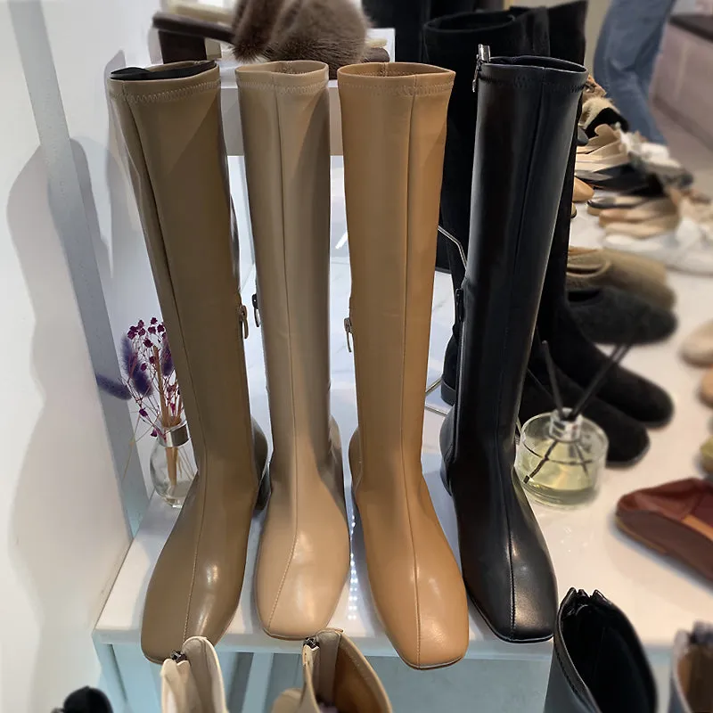 LUXE SEVEN DESIGN SOFT LEATHER KNEE HIGH BOOTS