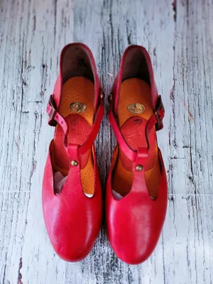 Mary Jane handmade leather - Red size 5 (SA size)