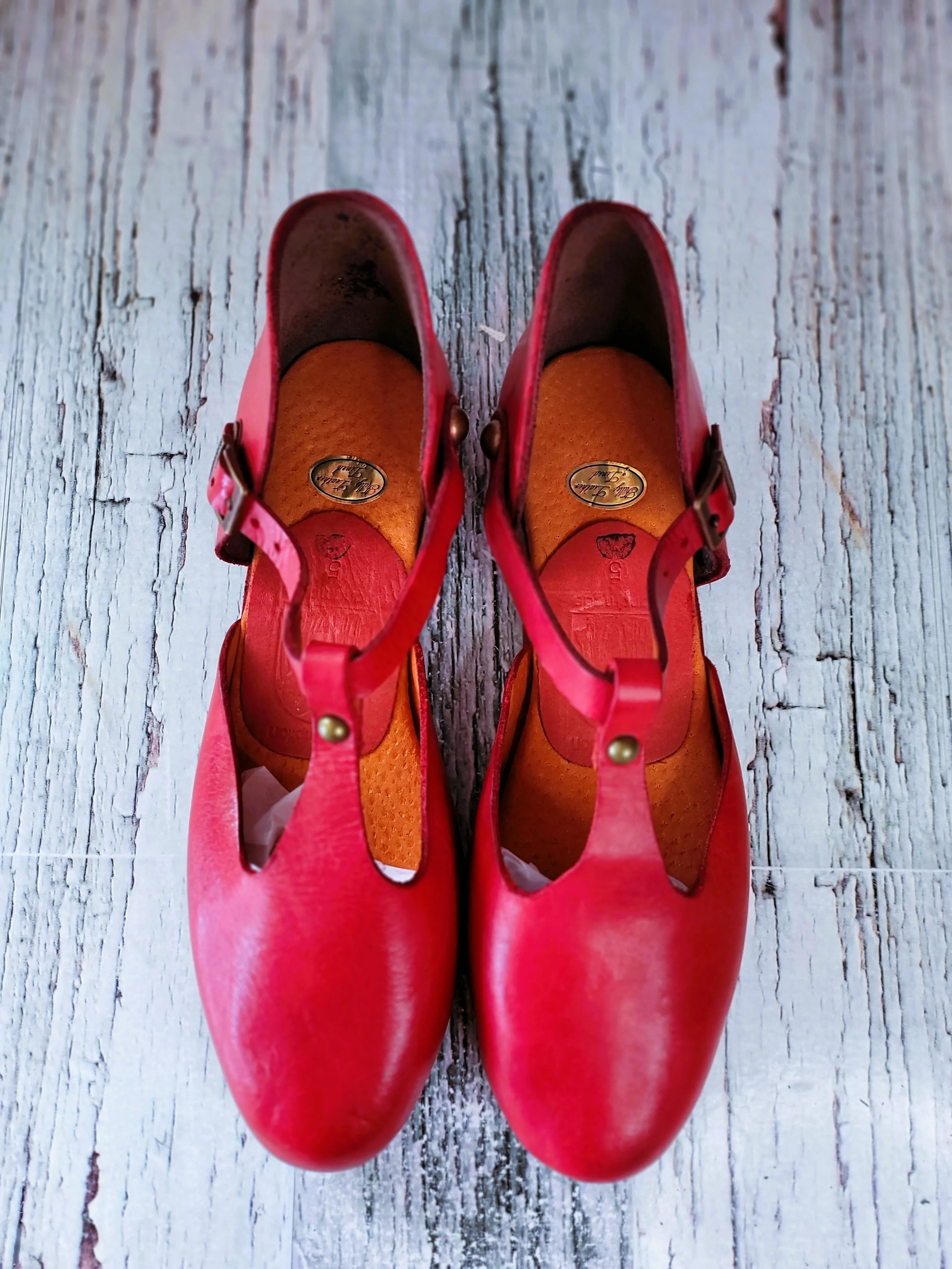 Mary Jane handmade leather - Red size 5 (SA size)