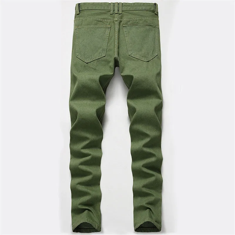 New Men's Ripped Jeans Mid Waisted Jeans Thickened Straight Pants