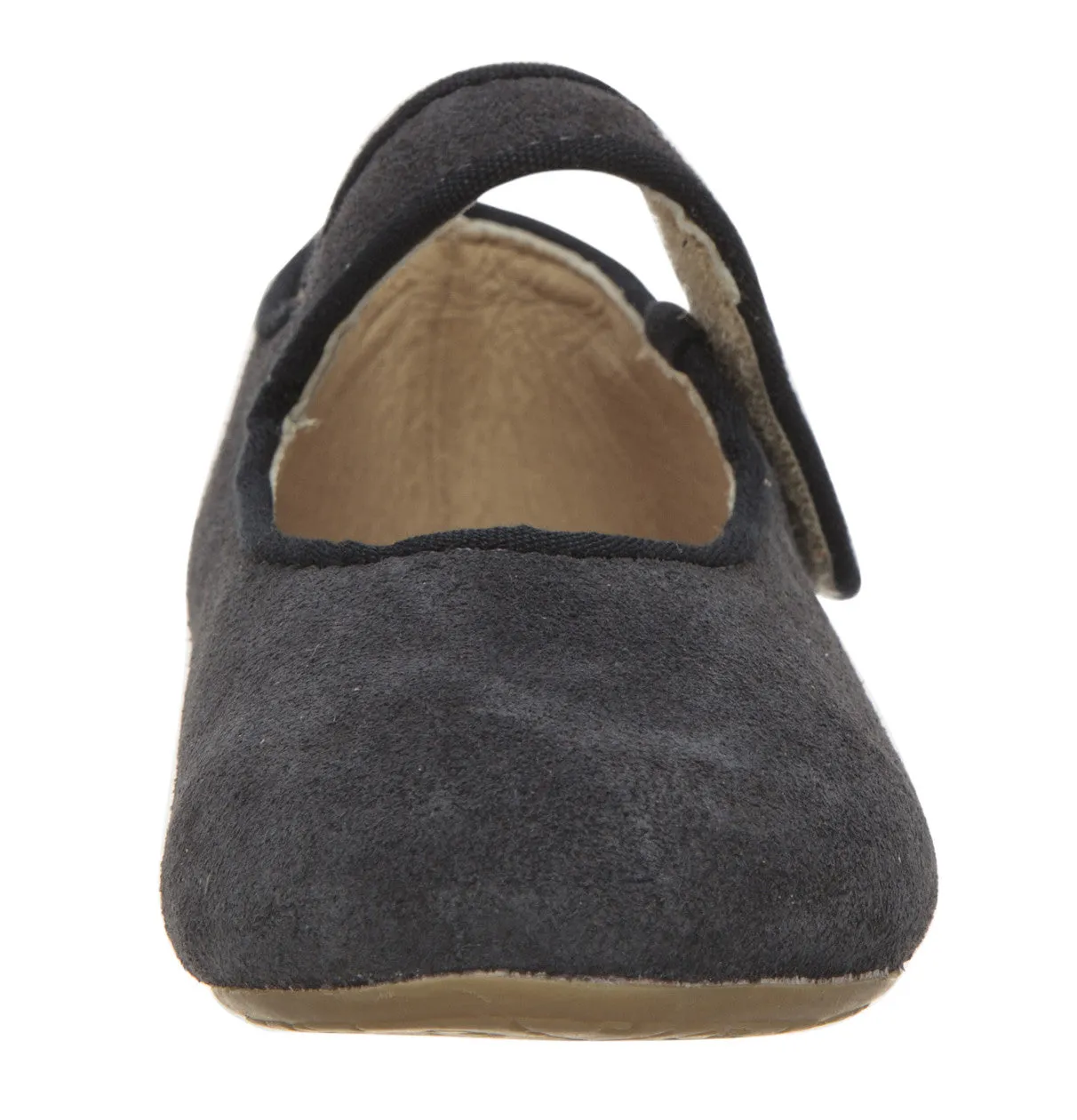 Old Soles Girl's 803 Lady Jane Navy Suede Leather Hook and Loop Decorative Button Mary Jane Flat Shoe