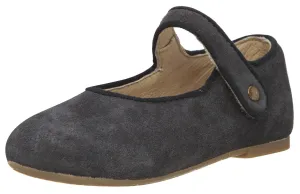 Old Soles Girl's 803 Lady Jane Navy Suede Leather Hook and Loop Decorative Button Mary Jane Flat Shoe