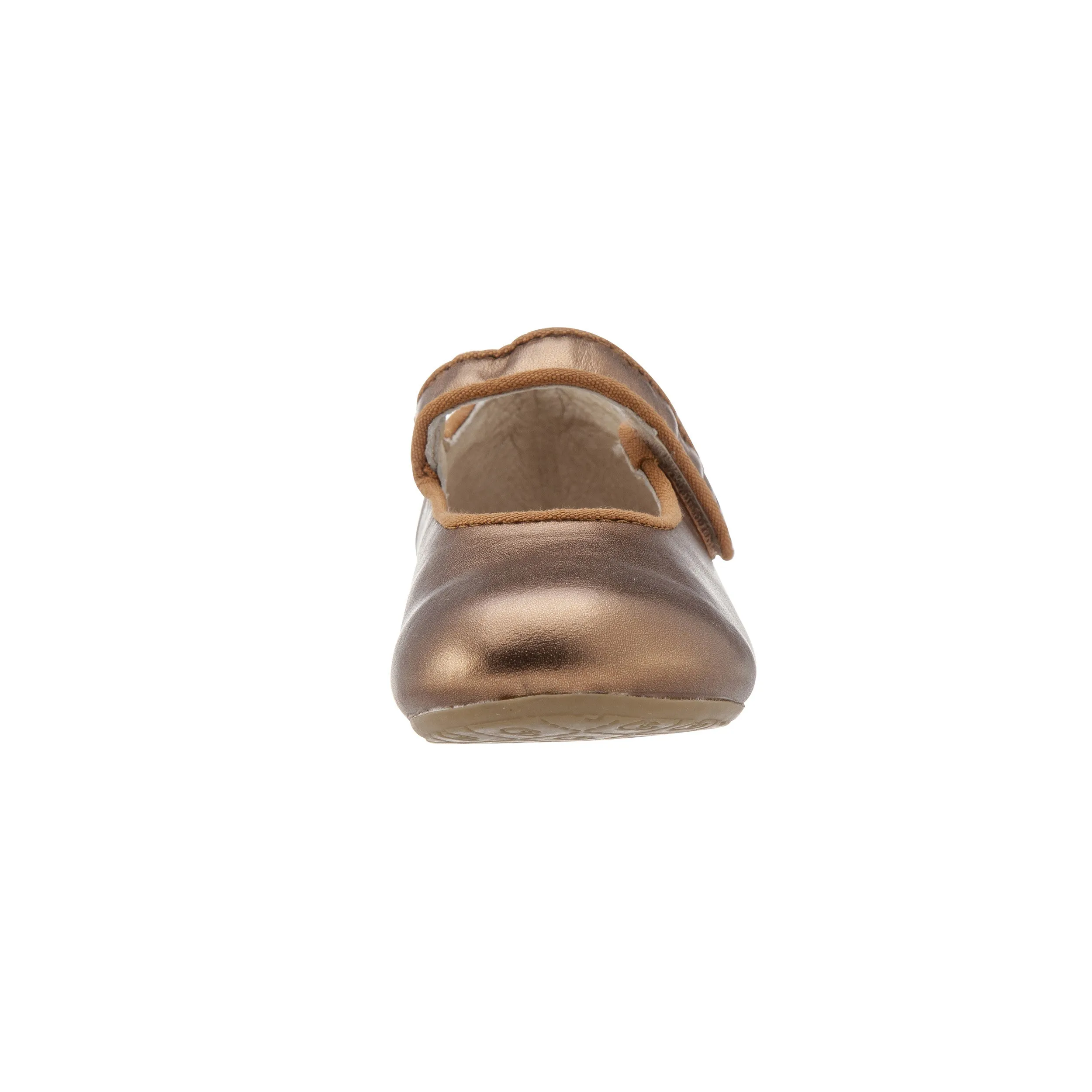 Old Soles Girl's 803 Lady Jane Old Gold Leather Hook and Loop Decorative Button Mary Jane Flat Shoe