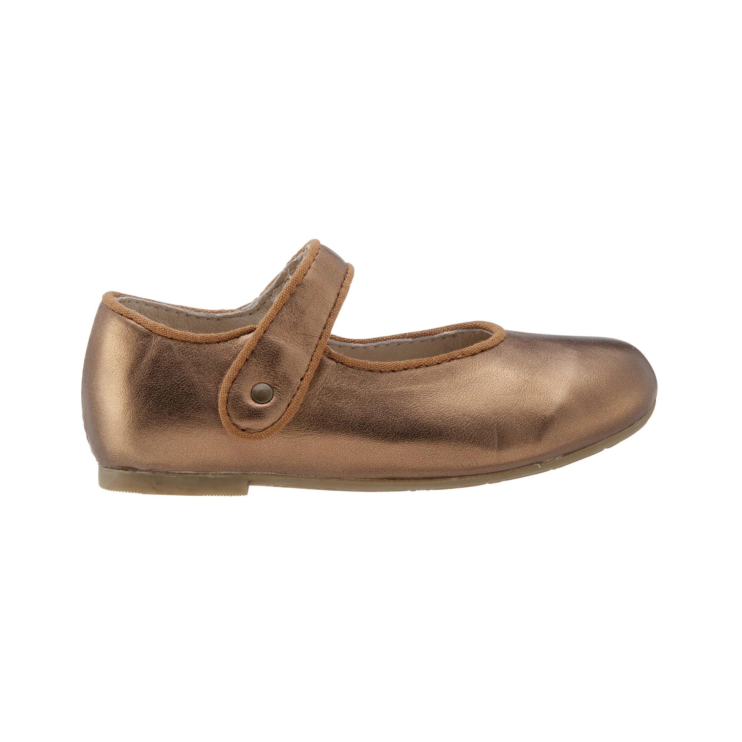 Old Soles Girl's 803 Lady Jane Old Gold Leather Hook and Loop Decorative Button Mary Jane Flat Shoe