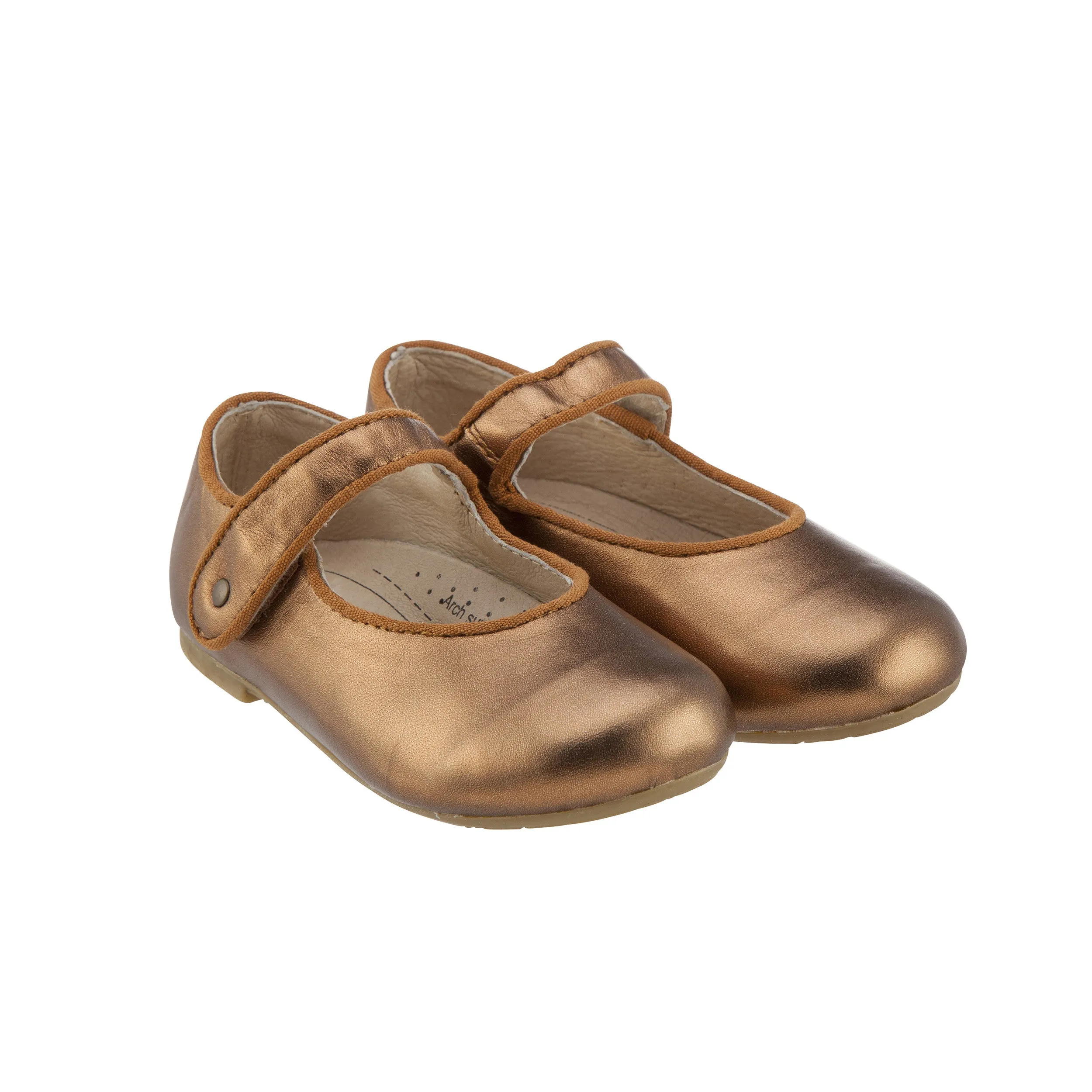 Old Soles Girl's 803 Lady Jane Old Gold Leather Hook and Loop Decorative Button Mary Jane Flat Shoe