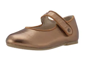Old Soles Girl's 803 Lady Jane Old Gold Leather Hook and Loop Decorative Button Mary Jane Flat Shoe