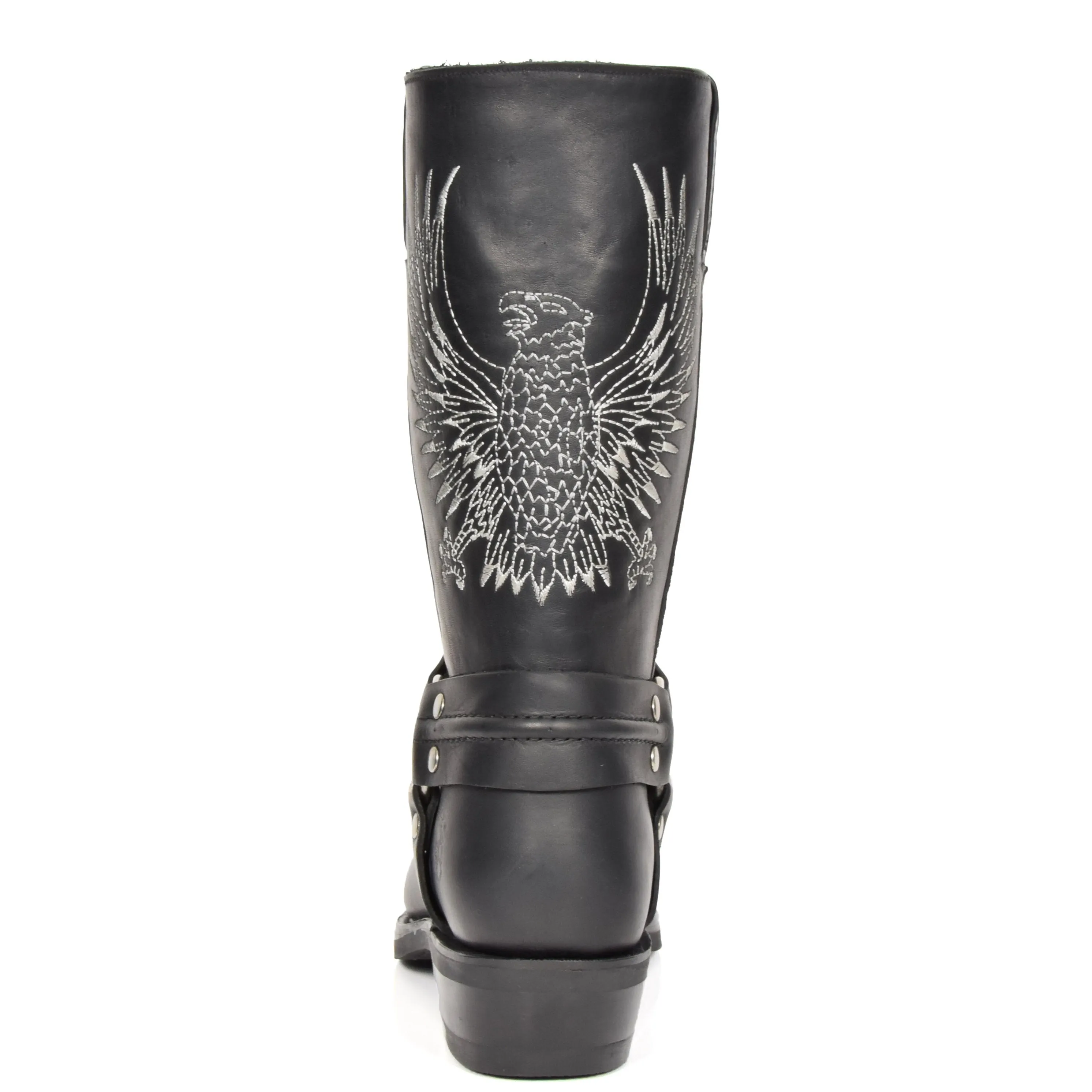 Real Leather Square Toe Cowboy Biker Boots AE33 Black