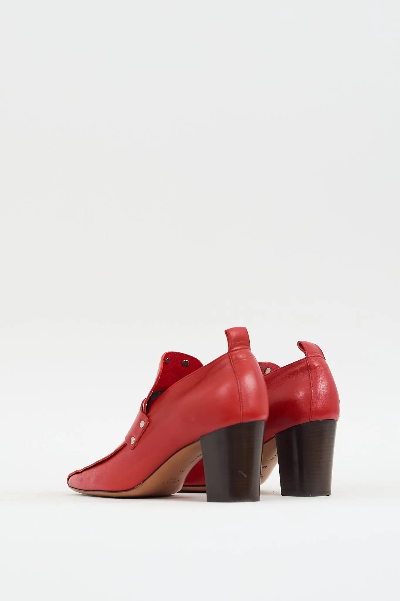 Red Leather Studded Heeled Loafer