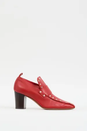Red Leather Studded Heeled Loafer