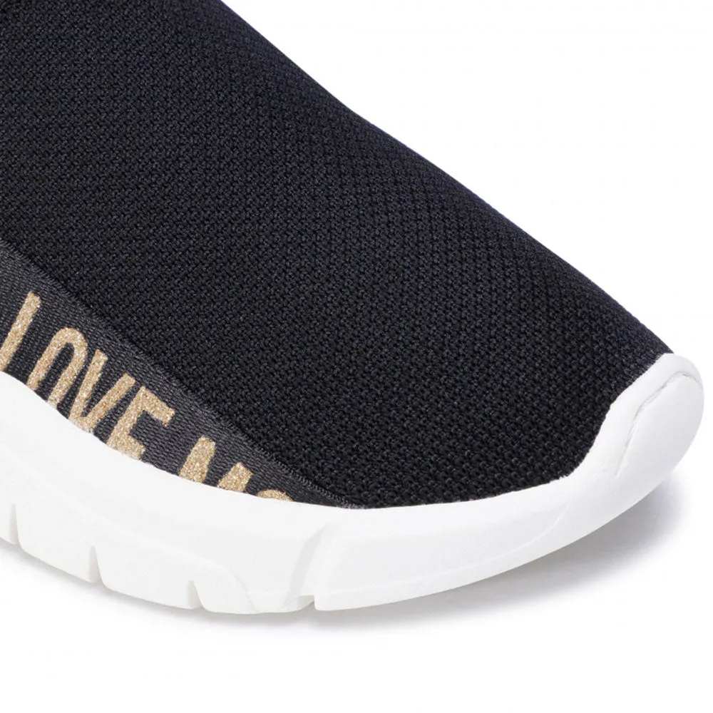 Scarpe Donna LOVE MOSCHINO Sneakers Running a Calzino Nera con Glitter Oro