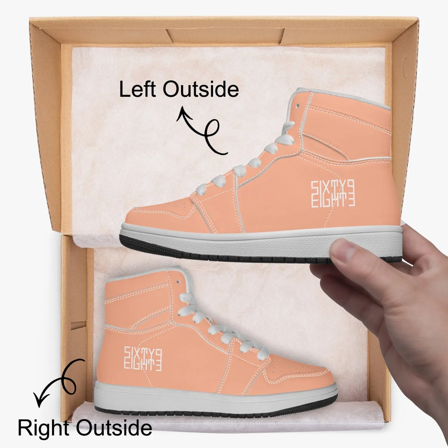 Sixty Eight 93 Logo White Peach Kids High-Top Shoes