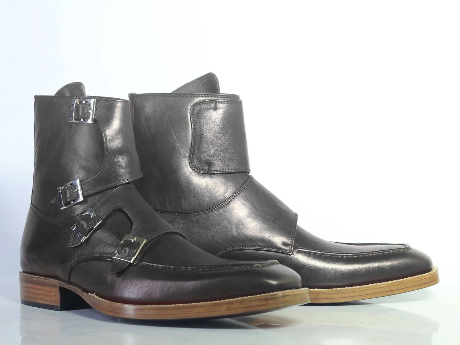 Stylish Men's Handmade Black Leather Quad Buckle Boots, Men Ankle Boots, Men Designer Boots