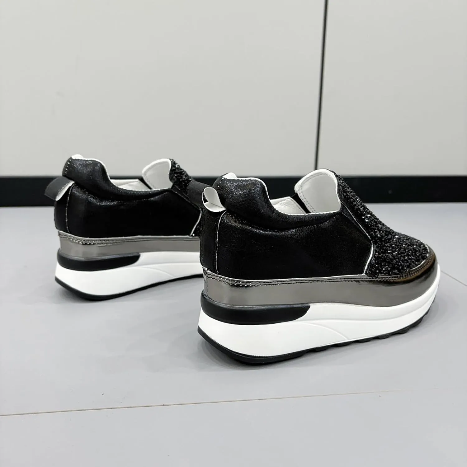 Women's Fashion Workout Shoes High Heel Wedge Sneakers for Women Shiny Running Shoe Casual Slip on Jogging Sneaker
